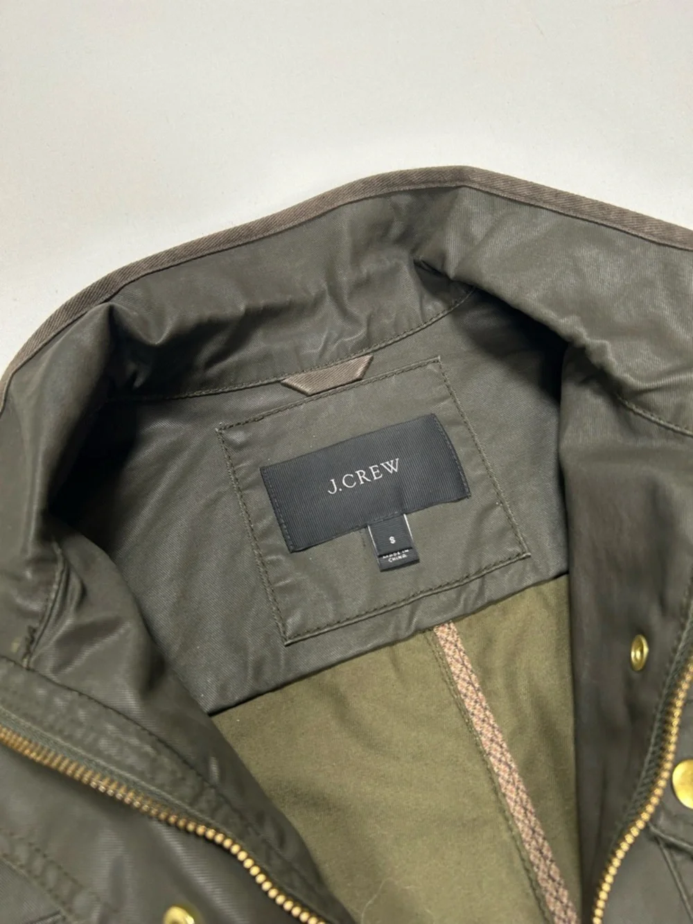 J Crew Downtown Field Jacket Women’s Small Waxed Cotton Army Green Military Snap